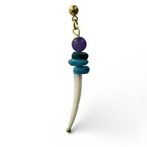 Dentalium and dyed shell sugilite stone beaded earrings gold tone